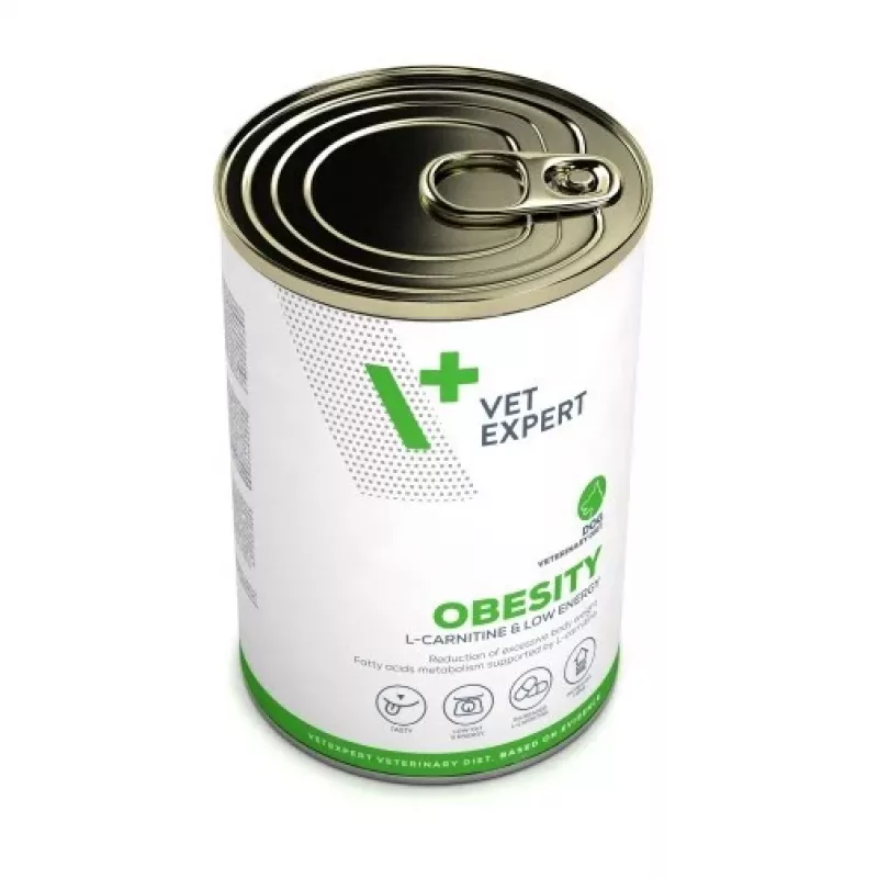 Comida húmida para cães VETEXPERT Veterinary Diet Obesity para cães 400 g lata — aves, adulto, baixo teor de gordura, elevado teor de humidade