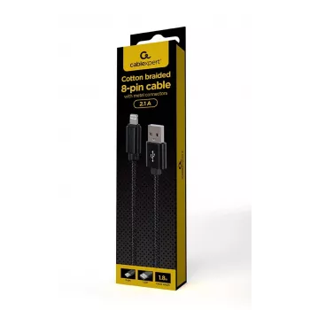 Cabo Lightning para USB-A GEMBIRD CCDB-MUSB2B-AMLM-6 — 1,8 m, USB 2.0, 2,1 A, preto