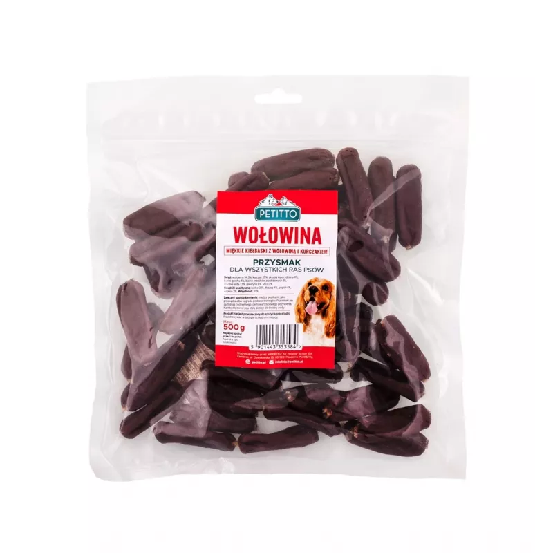 PETITTO Salsichas macias de vaca snack para cães, 500 g