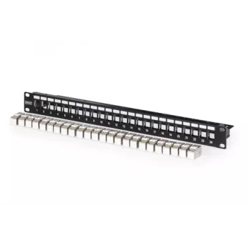 Patch panel modular, 24 portas, equipado com 24x DN-93615 (preto, 1 U, montagem em rack, blindado)