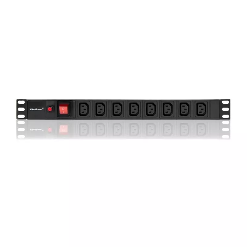 Qoltec 53998 Régua de tomadas para RACK 19 | 1U | 10A | PDU | 8xIEC C13 | 2m