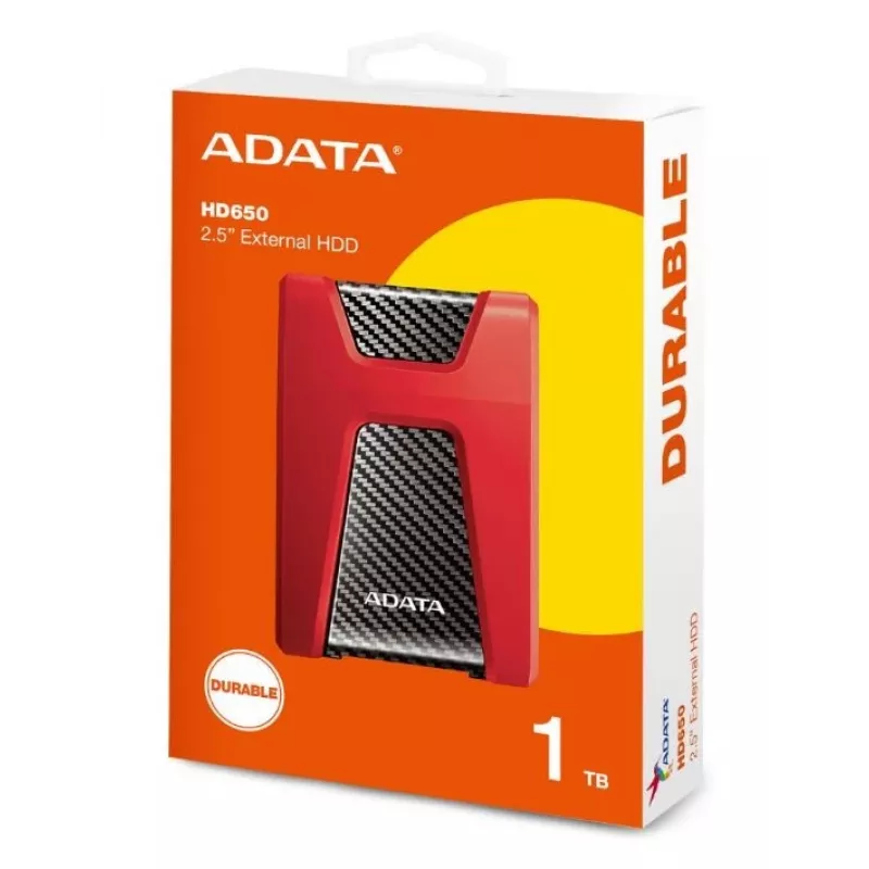 Disco externo ADATA DashDrive Durable HD650 1 TB 2,5 polegadas USB 3.2 Gen 1 (3.1 Gen 1) vermelho