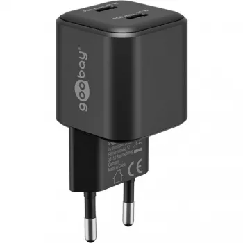 Carregador de parede GOOBAY 75333 — carregador universal AC-USB-C para interiores, 2x USB-C, 35 W, preto