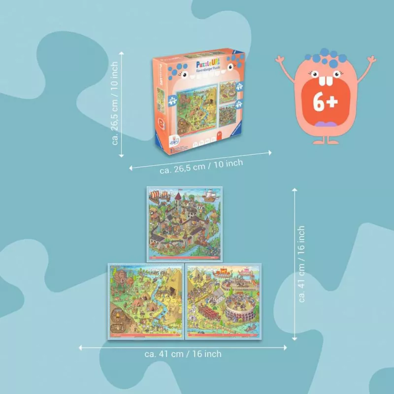 Puzzle UP História - Idade da Pedra, Roma Antiga, Idade Média 100, 121 e 144 peças