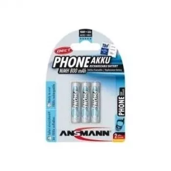 ANSMANN 5030142 Bateria NiMH Micro AAA, telefone DECT, 800mAh, pack de 3