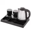 Adler AD 1354 chaleira de hotel em aço inoxidável 1,2 L + tabuleiro com chávenas preto, aço