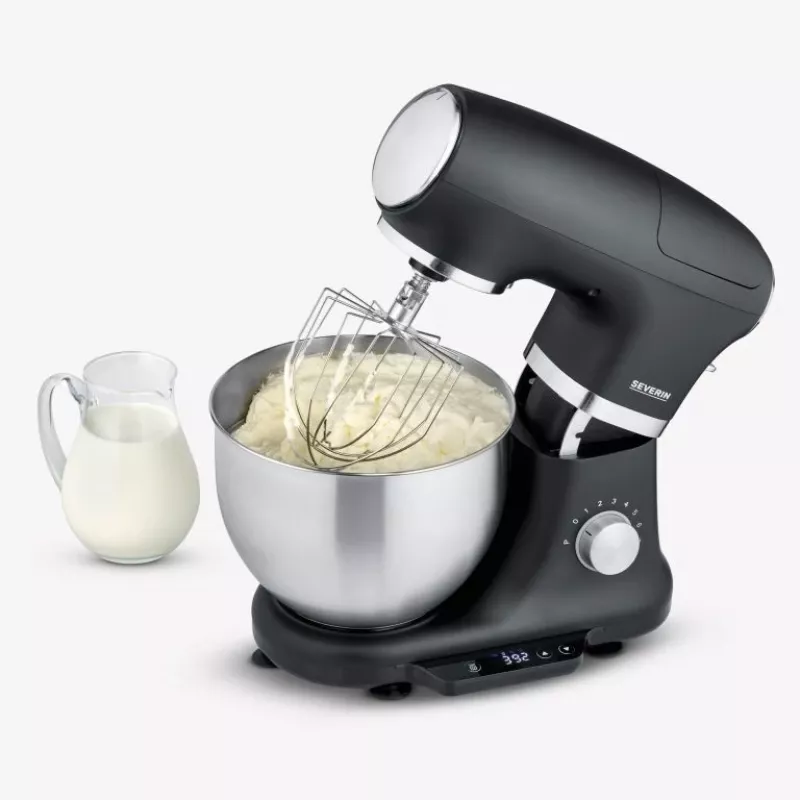 Robot de cozinha Severin KM 3898 1000 W 5,5 L preto aço escovado prateado