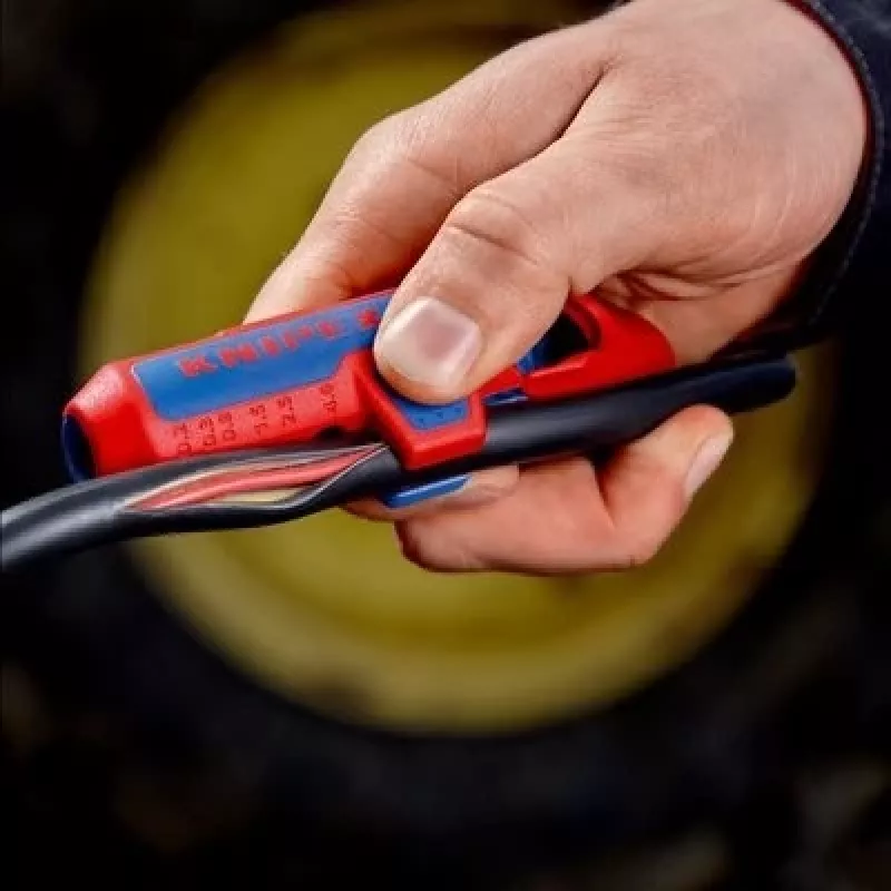 Ferramenta de descarnar Knipex ErgoStrip PV 16 95 03 para cabos PV, batente ajustável, punho ergonómico