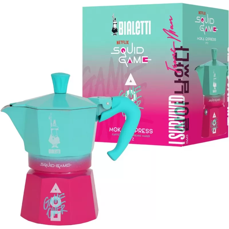 Bialetti Moka Express Squid Game coleção de cápsulas - azul rosa