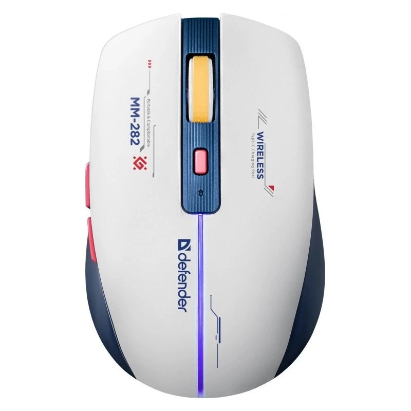 Rato gaming sem fios DEFENDER MM-282 RF — ambidestro, ótico 1800 DPI, 5 botões, USB, alimentado por pilhas