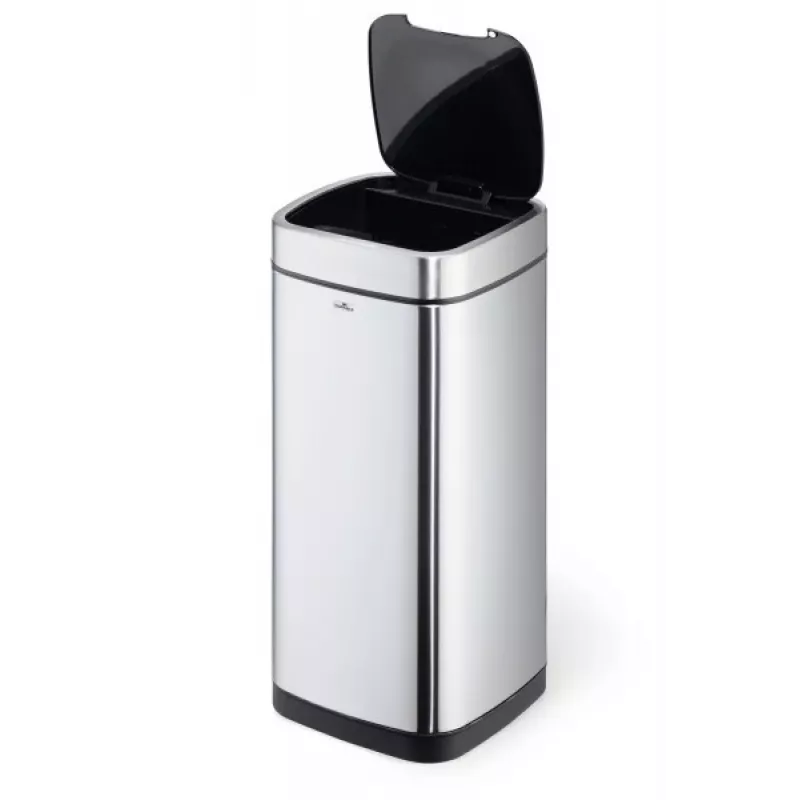 Balde do lixo retangular Durable NO TOUCH 35L aço inoxidável preto prateado
