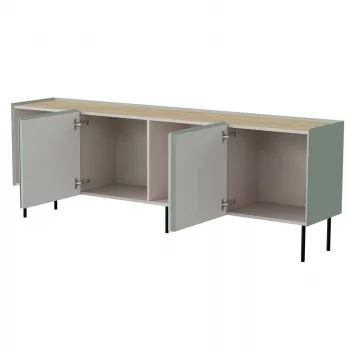 Cómodas cama meble FELLINI 2000×400×700 mm, verde-oliva com tampo de carvalho oleado, estrutura MDF