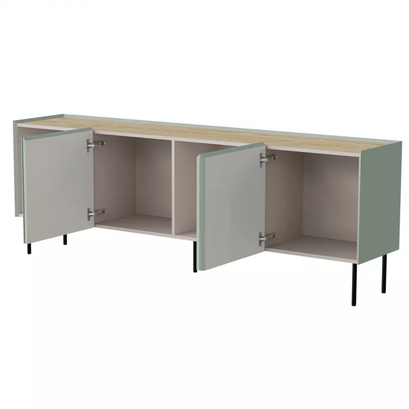 Cómodas cama meble FELLINI 2000×400×700 mm, verde-oliva com tampo de carvalho oleado, estrutura MDF