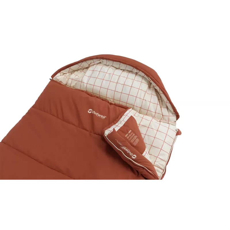 Saco de dormir Outwell 230501 — para adultos, semirretangular, poliéster, 2350×900 mm, para utilizadores até 200 cm, vermelho