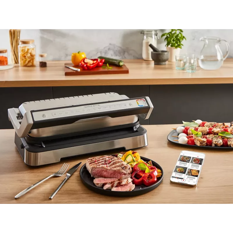 Grelhador elétrico de contacto Tefal OptiGrill+ XL aço inoxidável — grande capacidade, programas automáticos de cozedura
