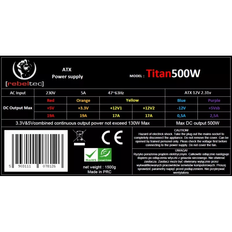 Fonte de alimentação ATX v2.31 TITAN 500W