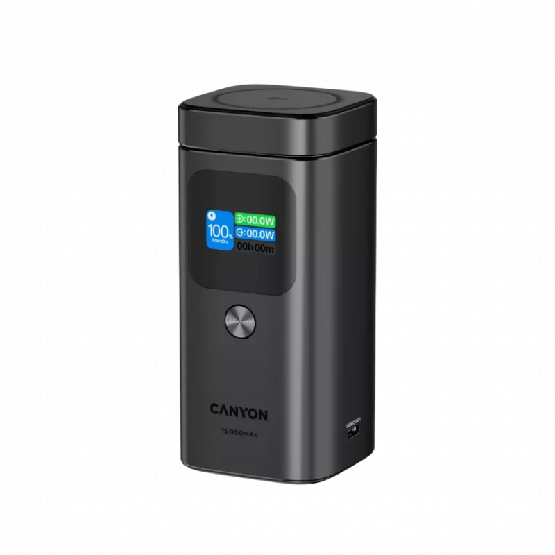 Powerbank magnética Qi2 CANYON OnPower 150 15000mAh alumínio cinzento-escuro