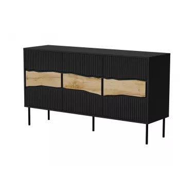Cómoda cama meble INSERTO 3D 143,5×40×80 cm preta com LED, aglomerado, moldura de 16 mm