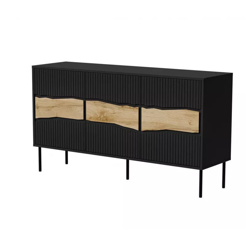 Cama Meble INSERTO 3D cómoda, 143,5x40x80 cm, preta, com LED