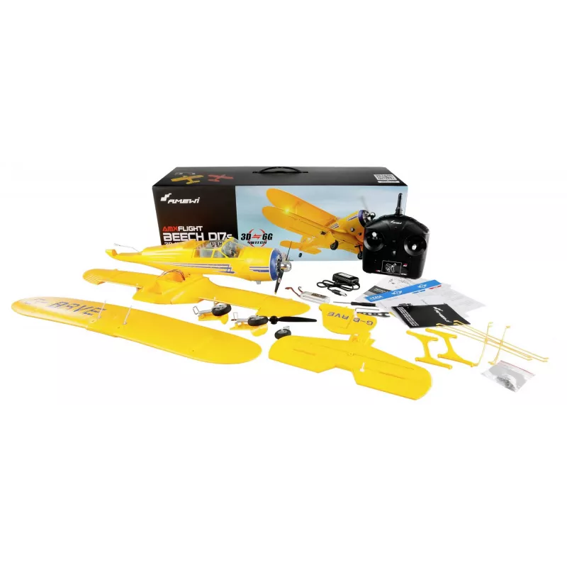 Avião RC Amewi AMXFlight Beech D17s 3D/6G RTF — amarelo, modelo pronto a voar