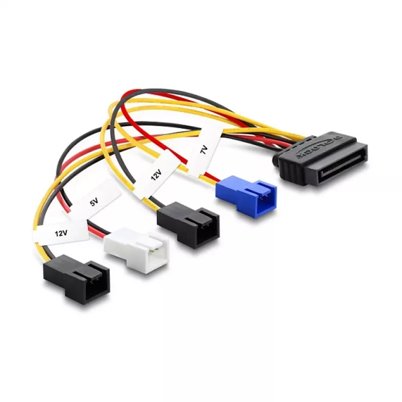Cabo de alimentação DELOCK SATA 15 pinos para 4×2 pinos ventoinha (12 V / 7 V / 5 V), 20 cm