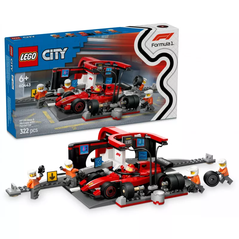 LEGO City conjunto de boxes F1 60443 – Carro Ferrari F1, 322 peças, 5 minifiguras, idade 6+