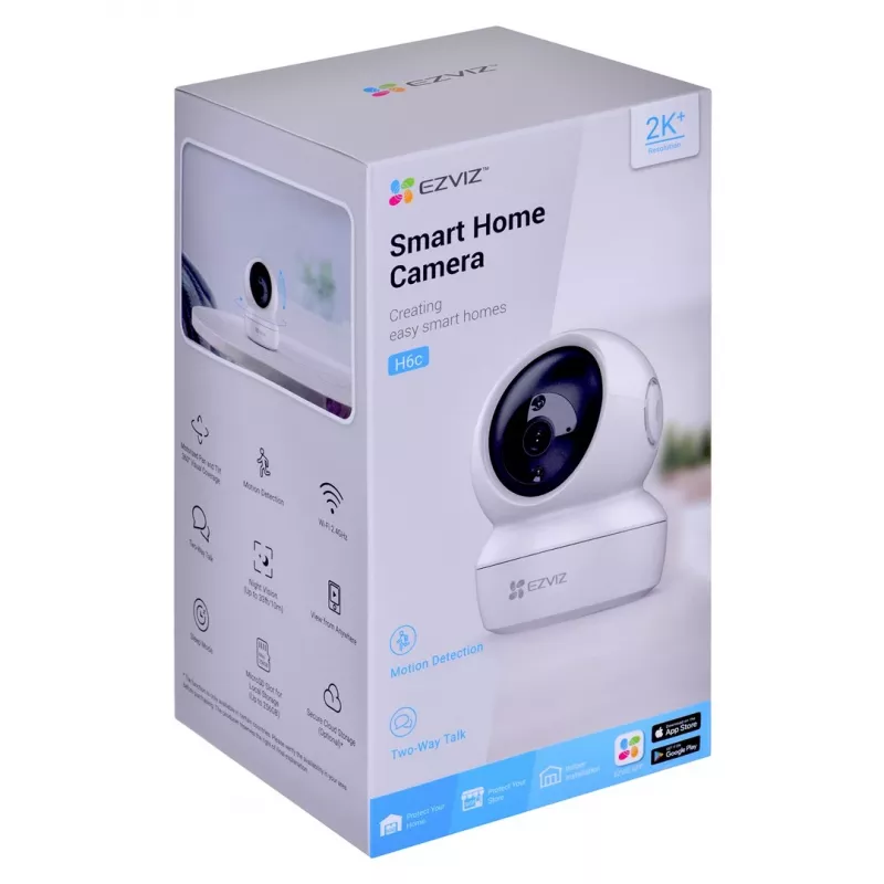 EZVIZ H6c Câmara de vigilância IP 1920 x 1080, interior, tipo esfera, Wi‑Fi & Ethernet, objetiva de 4 mm, rotação de 360°, microSD até 256 GB