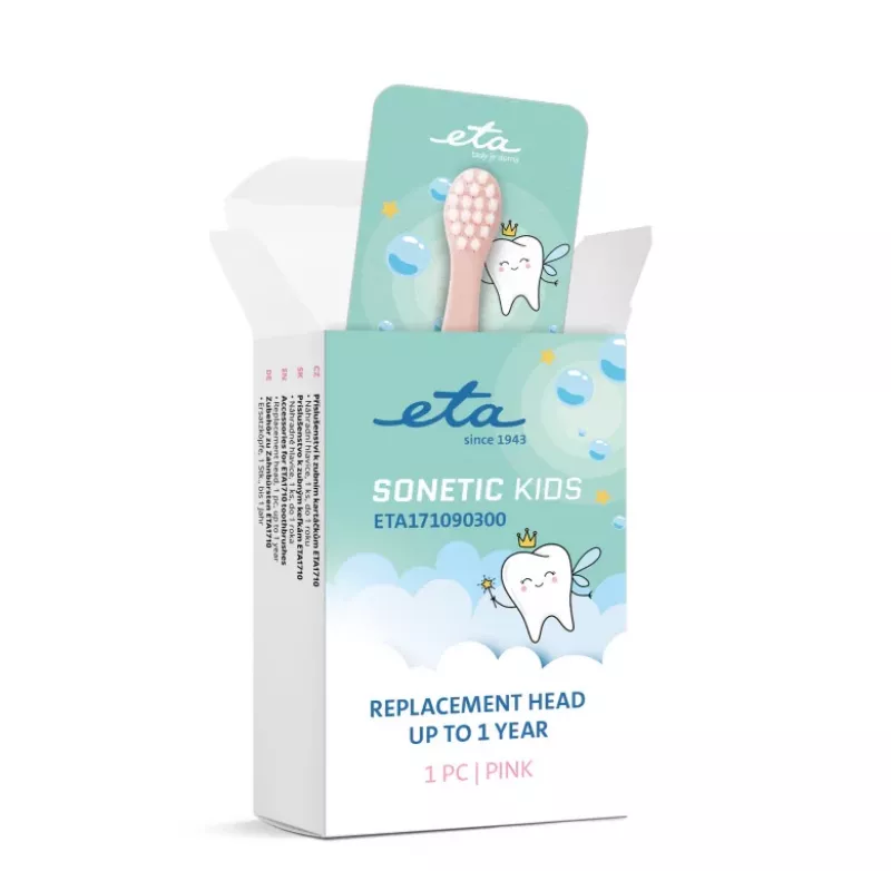 Cabeça de escova de substituição para escova de dentes elétrica ETA Sonetic Kids — rosa, 1 unid., substituição mensal