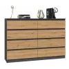 Cómoda Top e shop M8 140 ANT/ART — 8 gavetas, antracite/carvalho, 1380×400×970 mm, aglomerado