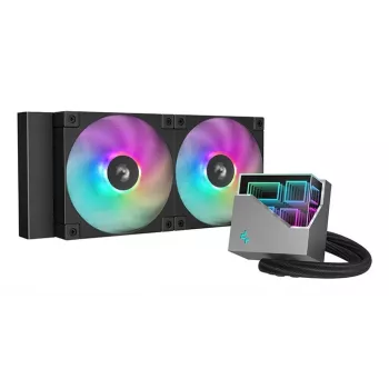 Refrigeração líquida All-in-One DeepCool LT240 — radiador de 240 mm, 2 ventoinhas PWM de 120 mm, rolamento hidrodinâmico, suporte LGA-1200, preto