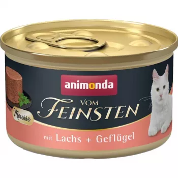 Alimento húmido para gatos animonda Vom Feinsten Salmão e aves sem cereais 85 g lata, adulto, sem glúten, sem soja