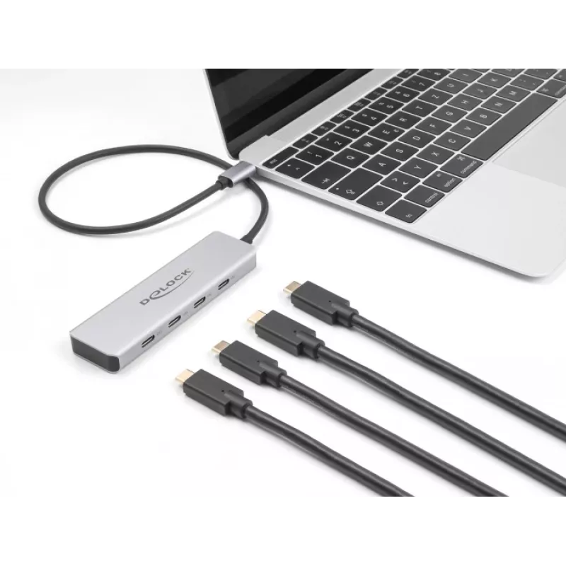 Hub DeLOCK USB Type-C 10 Gbps 4 portas Alumínio Cinzento