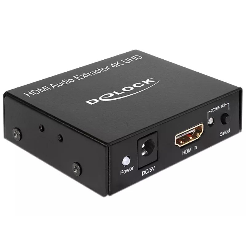 Extrator de áudio HDMI estéreo / 5.1 canais 4K, adaptador preto
