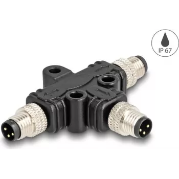 Splitter de cabo DeLOCK M8 splitter em T codificação A 3 pinos 1 x ficha para 2 x ficha ligação em paralelo