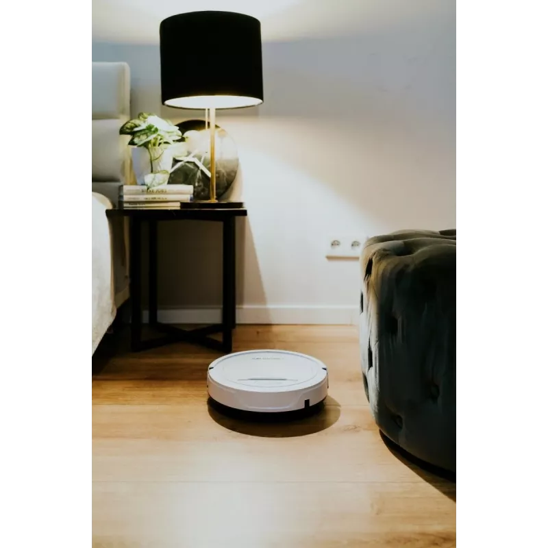 Aspirador robô BLAUPUNKT RVC201 — redondo, branco, depósito sem saco de 0,5 l, 55 minutos de autonomia