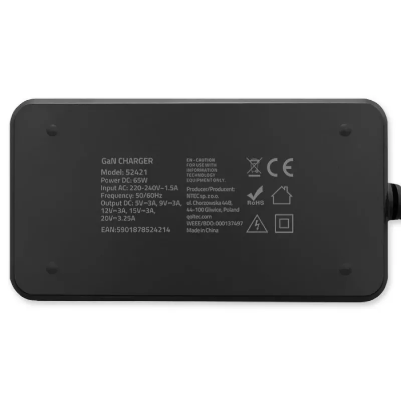 Carregador QOLTEC 65W GaN Super Fast fino PD 5-20V 3,25A USB-C
