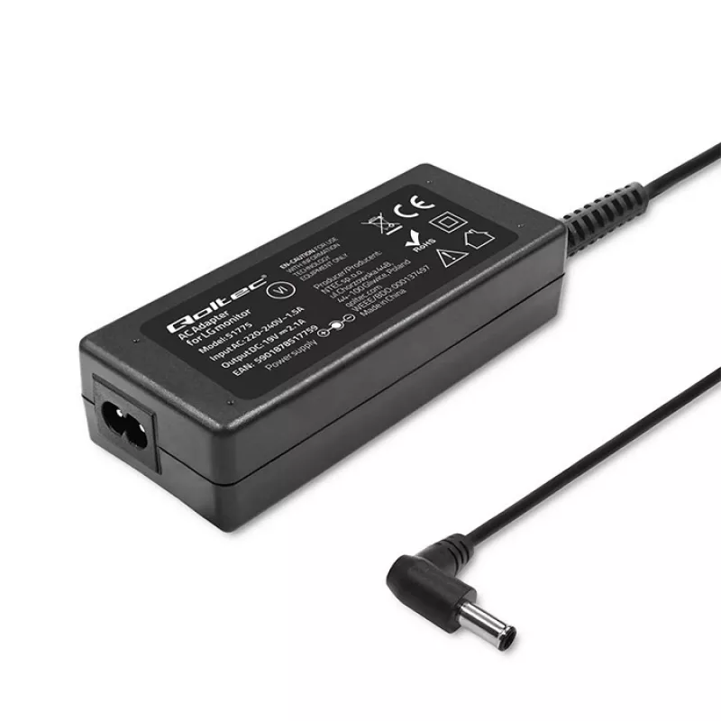Qoltec 51775 adaptador de corrente CA para monitores LG, 40 W, 19 V 2,1 A, ficha de 6,5x4,4 mm