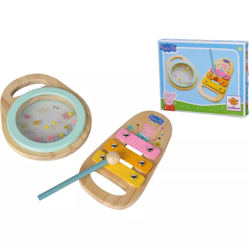 Conjunto musical de madeira Peppa Pig, brinquedo musical 2 peças