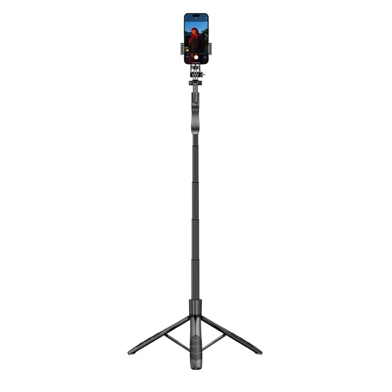Bastão de selfie com tripé Crong CRGSGU1BLK alumínio Bluetooth com pernas dobráveis e suporte para telemóvel
