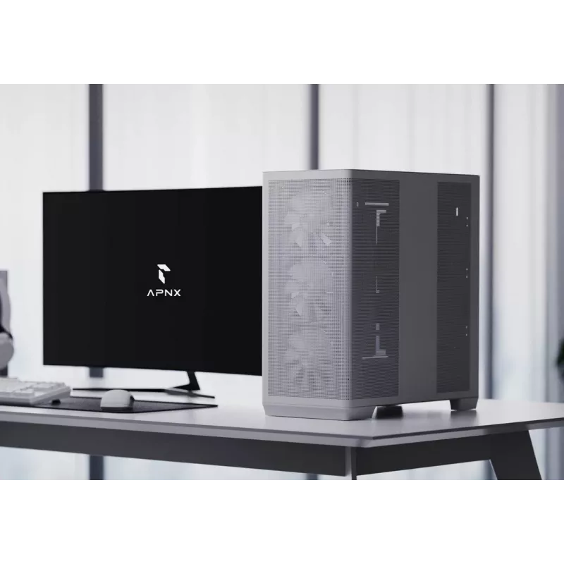 Caixa de PC APNX Midi Tower C1-R-WT-v1 — branca, compatível com ATX/Micro-ATX/Mini-ITX, 3 ventoinhas frontais de 120 mm pré-instaladas, 3 baías de 3,5
