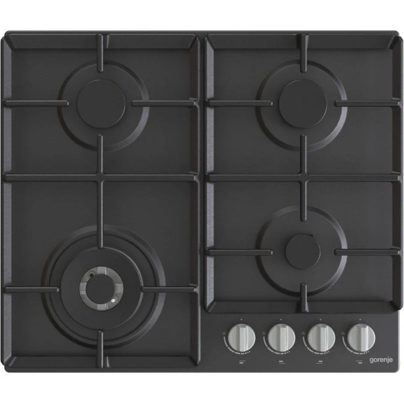 Placa de gás encastrar Gorenje GW641EXB, 4 zonas de gás, preta, 60 cm, controlo por botão rotativo, grelhas de ferro fundido
