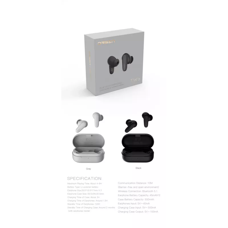 Auscultadores in-ear Orsen T3 Bluetooth