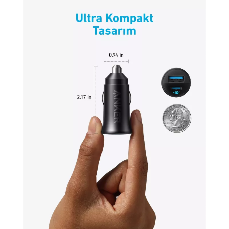Carregador de automóvel Anker 30 W 2 portas preto carregamento rápido