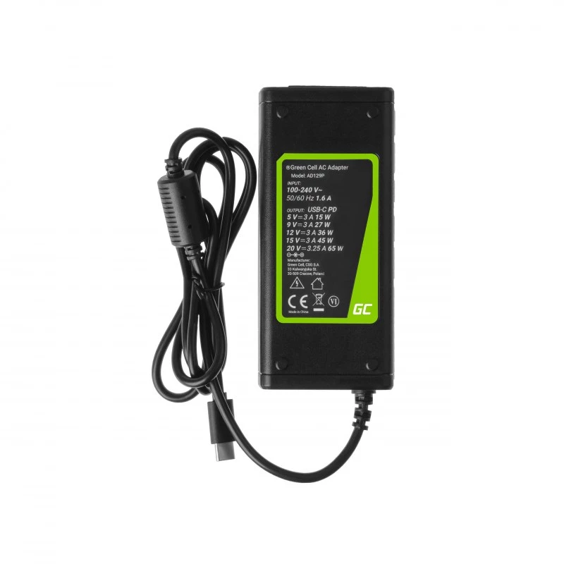 Carregador USB-C Green Cell AD134P adaptador AC 65W para portátil tablet smartphone
