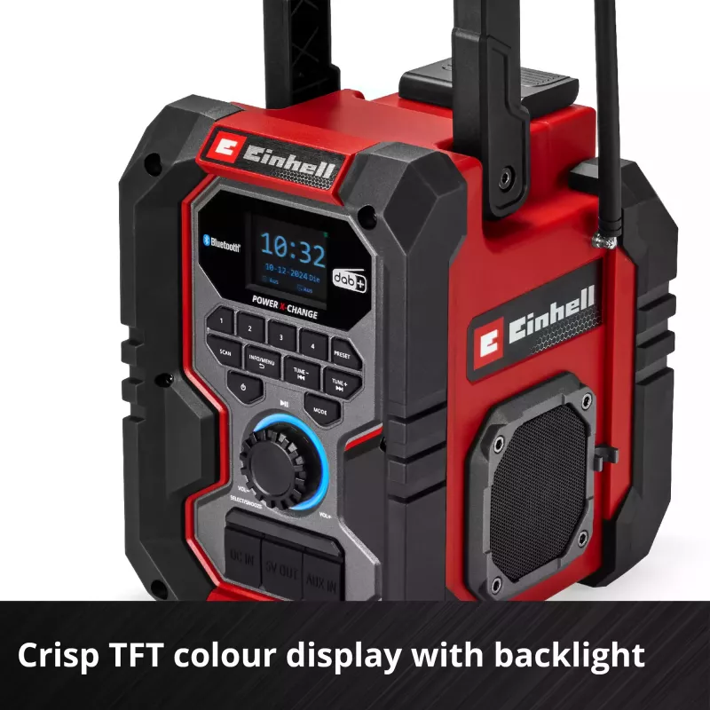 Rádio portátil EINHELL TE-CR 18 Li DAB+ FM Bluetooth USB, a bateria (compatível com TE-CR 18 Li)