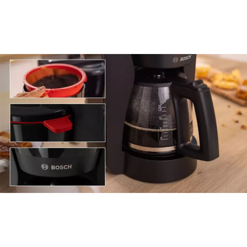 Máquina de café de filtro Bosch TKA2M113, depósito de água 1,25 l, 15 chávenas, preta
