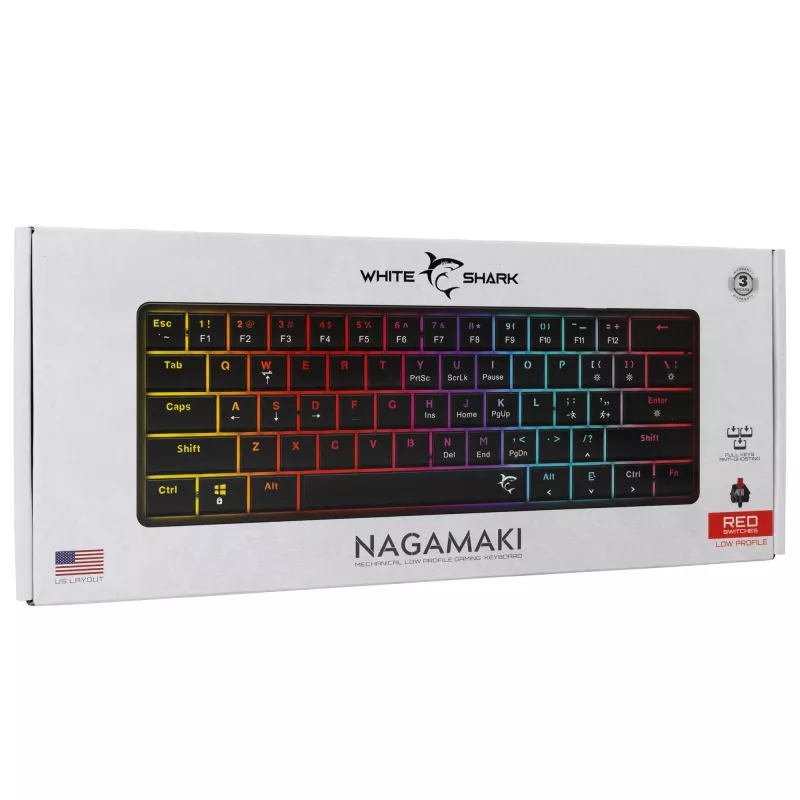 Teclado mecânico White Shark Nagamaki preto — layout US, interruptores mecânicos vermelhos