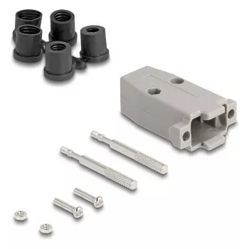Passa-cabos DELOCK caixa D-Sub de plástico para 9 pinos macho/fêmea com vedantes de borracha, cinzento, 31,2 × 47,9 × 16,6 mm