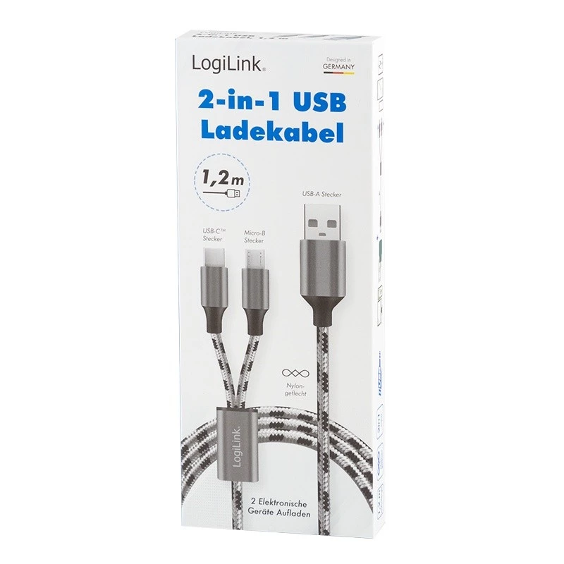 Cabo USB LogiLink CU0202 USB 2.0 1,2 m USB A USB C/Micro-USB A cinzento
