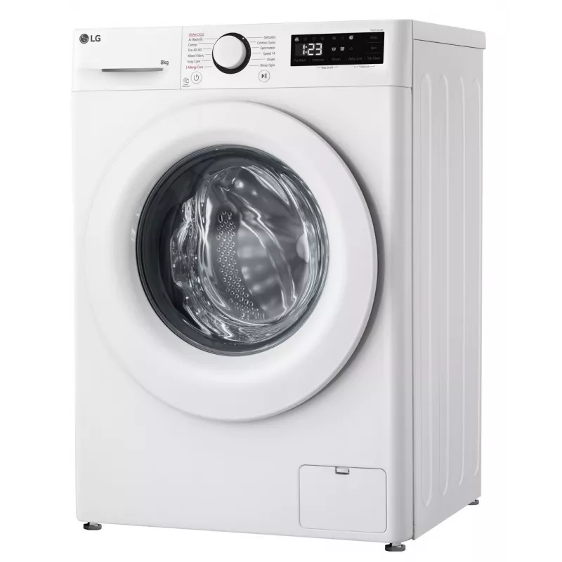 LG | Máquina de lavar roupa | F2WR508SWW | Classe de eficiência energética A-10% | Carga frontal | Capacidade de lavagem 8 kg | 1200 rpm | Profundidade 47,5 cm | Largura 60 cm | Visor | LED | Função vapor
